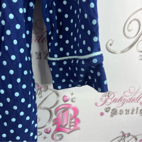 Jessica long top mini dress button down light blue and navy Blue Polka Dot Shirt - Picture 4 of 11